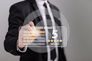 Customer review good rating concept, customer review by five star feedback, positive customer feedback testimonial