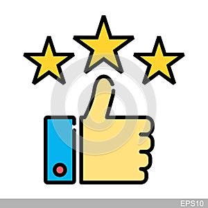 Customer review icon, quality rating, feedback,three stars line symbol