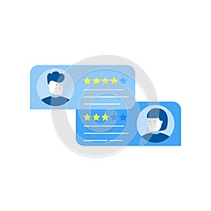 Customer review rating messages, online review or client testimonials.