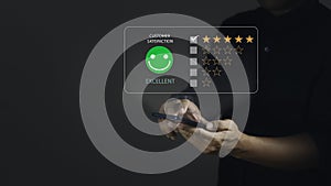 Customer review satisfaction feedback survey concept. User give rating to service experience on online application