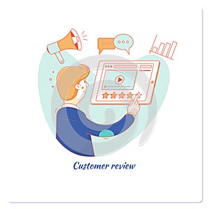 Customer review, Usability Evaluation, Feedback,testimonials, like, communication.Vector illustration