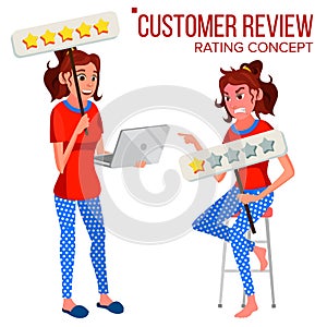 Customer Review Vector. Happy And Unhappy Woman. Review Rating. Testimonials Messages. Store Quality Work. Isolated Flat