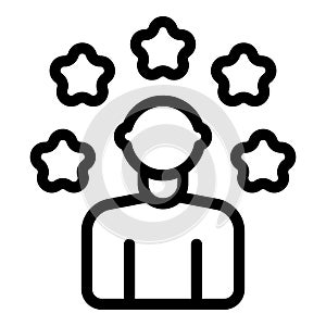 Graphic icon representing a person with five stars overhead, symbolizing client ratings photo