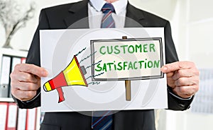 Customer satisfaction concept shown by a businessman