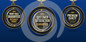 Customer Satisfaction and guaranteed badges on blue background