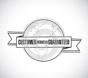 Customer Satisfaction guaranteed line globe ribbon message