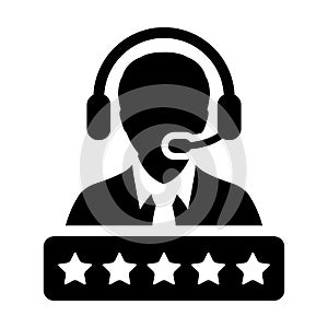 Customer satisfaction icon vector male support customer care service person profile avatar with a headphone and a star rating