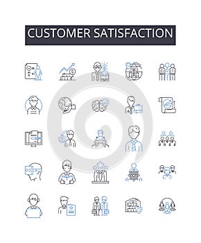 Customer satisfaction line icons collection. Client contentment, Patron pleasure, Shopper cheer, Consumer joy, Audience