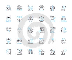 Customer satisfaction linear icons set. Feedback, Loyalty, Quality, Service, Experience, Trust, Engagement line vector