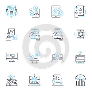 Customer satisfaction linear icons set. Loyalty, Feedback, Quality, Service, Experience, Trust, Compliments line vector