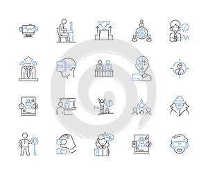 Customer satisfaction outline icons collection. Satisfaction, Contentment, Gratification, Delight, Joy, Ease