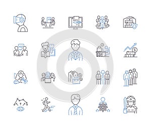 Customer satisfaction outline icons collection. Satisfaction, Contentment, Gratification, Delight, Joy, Ease