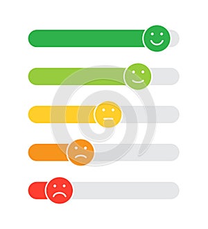 Customer satisfaction rating. Feedback emotion scale on white background. Slide bar rating. Vector illustration
