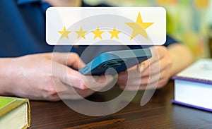 Customer Satisfaction Survey concept, 5-star satisfaction, service experience rating online application