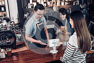 Customer self service order drink menu with tablet screen and pa