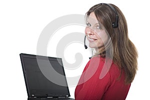 Customer service agent with headphone