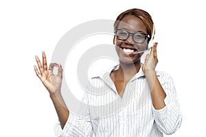 Customer service agent showing okay gesture