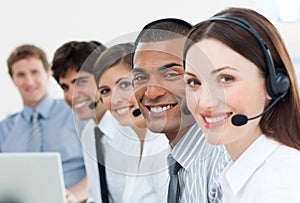 Customer service agents with headset on