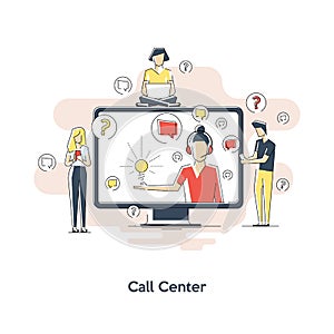 Customer service, customer assistance flat vector illustration. Technical support, online help concept for web banner, business