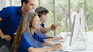 Customer service and call center agents are on training by call center supervisor at customer service and call center operation