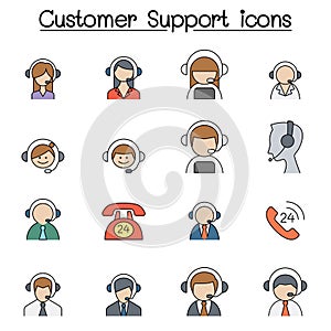 Customer service and Call Center color line icon set