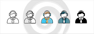 Customer service call center icon set. Help center call operator icons. Receptionist icon vector illustration