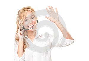 Customer service and call centre operator woman.