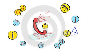 Customer service concept, hotline advises client, online global technical support 24/7, customer faq help.