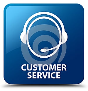 Customer service (customer care icon) blue square button