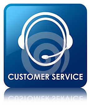 Customer service (customer care icon) blue square button