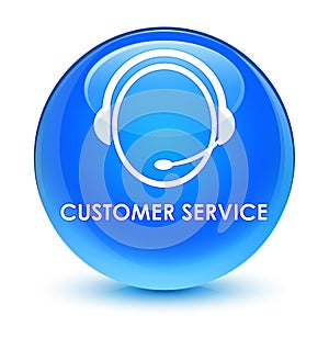 Customer service (customer care icon) glassy cyan blue round but