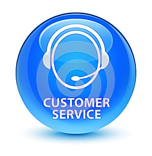 Customer service (customer care icon) glassy cyan blue round but