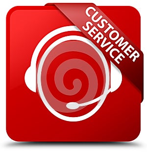 Customer service (customer care icon) red square button red ribbon in corner