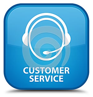 Customer service (customer care icon) special cyan blue square b