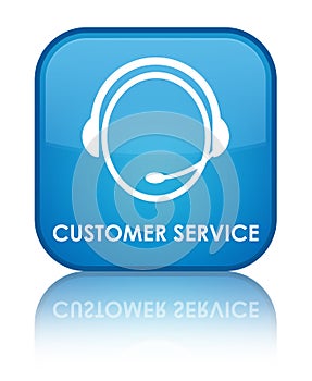 Customer service (customer care icon) special cyan blue square b