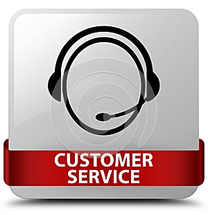 Customer service (customer care icon) white square button red ri