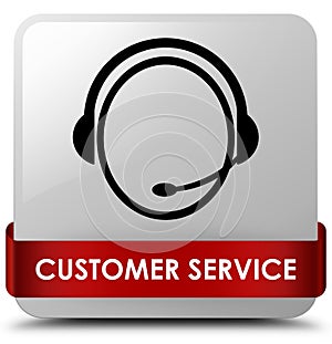 Customer service (customer care icon) white square button red ri