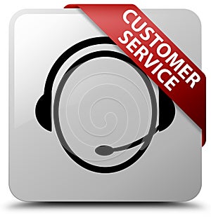 Customer service (customer care icon) white square button red ri