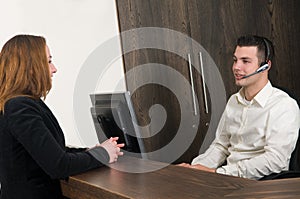 Customer at a service desk