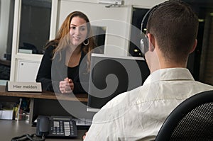 Customer at a service desk
