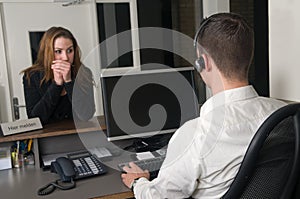 Customer at a service desk