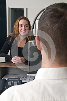 Customer at a service desk