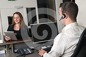 Customer at a service desk