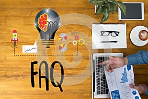 Customer Service FAQs , FAQ Question Information Frequently Asked Question , business hand clicking FAQ or Frequently asked quest