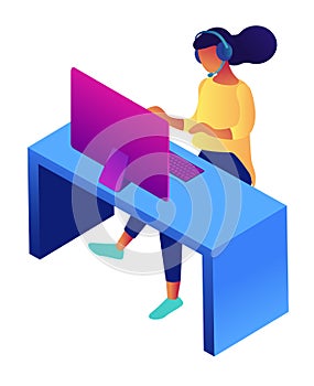 Customer service female representative isometric 3D illustration.
