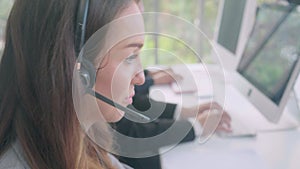 Customer service with friendly, man and woman call center and operator for support client.