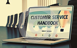 Customer Service Handbook Concept on Laptop Screen. 3D.
