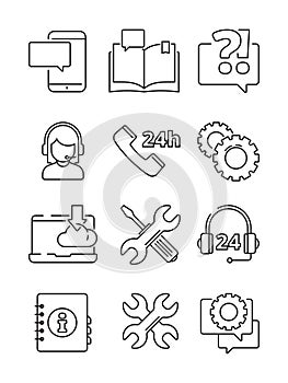 Customer service help icon. Office web or online and telephone support center admin vector linear symbols isolated