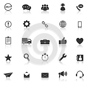 Customer service icons with reflect on white background