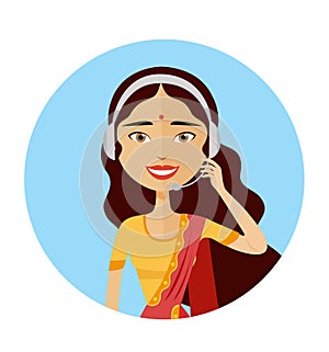 Customer service indian woman working in a call center vector illustration isolated